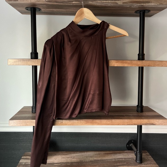 ZARA Asymmetrical Brown Satin Crop Top - Picture 4 of 5